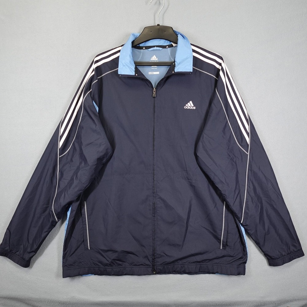 Adidas Windbreaker Mens 2XL Navy Blue ClimaProof Full Zip Jacket Activewear Coat